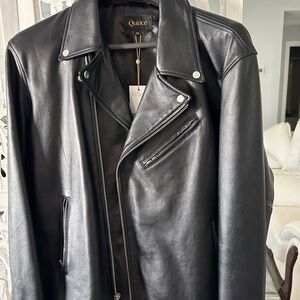 Quince Men's Black Leather Biker Jacket size XXL